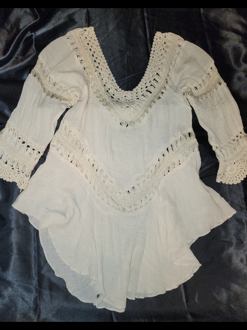 Boho Ivory Crochet Peasant Tunic Top